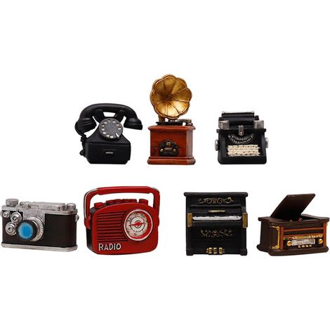Decoración vintage en miniatura: radios, pianos, cámaras, teléfonos hechos de resina pintada a mano para microjardines, paisajismo, casas de muñecas, decoración de oficina en casa, 1 pieza, regalo (1/3)