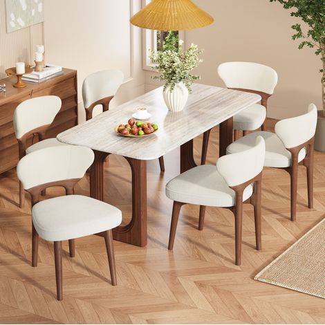 Silla comedor de chenilla cómoda con madera maciza beige OKMYHOME (1/5)