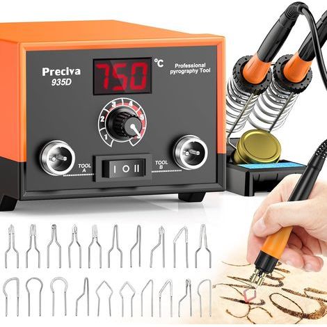 935 Wood Burning Kit with Digital Display 250-750°C Adjustable Temperature with 2 Pyrography Pens, 20 Soldering Tips, Fast Heating for DIY (1/5)