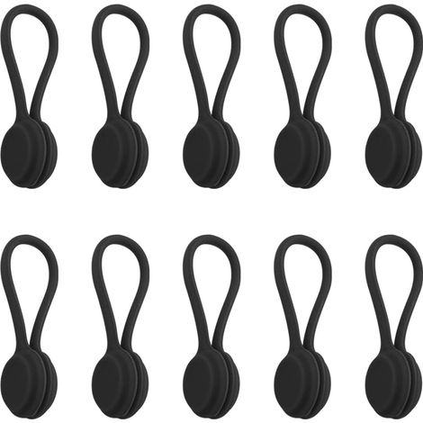 10 Pièces Attache Cable Magnétiques,Silicone Attaches de Câble,Clips de Câble Réutilisables,Attaches torsadées réutilisables,Gestionnaire de Câbles USB pour Bureau L'école Maison. (1/5)