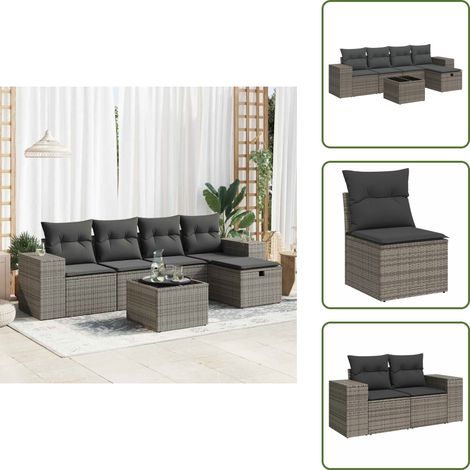 6-tlg. Garten-Sofagarnitur mit Kissen Grau Poly Rattan - Gartensofa Set - Garten Sofa Set - Outdoor Sofa Set - Garten Sofagarnitur (1/5)