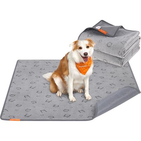 Lot de 2 tapis absorbants réutilisables anti-fuite 61 x 46 cm pour chiens chats lapins en flanelle gris tourterelle (1/2)