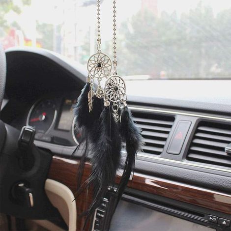 Pendentif suspendu pour rétroviseur de voiture, attrape-rêves en plume et cristal, accessoire déco bling pour femme (noir) (1/5)