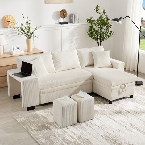 Schlafsofa mit Stauraum und USB, Cord Beige 231 cm OKMYHOME (1/5)