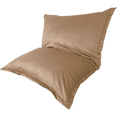 Pouf Géant XXL 190x155 Beige - Velours & Mousse (Canapé de Sol Prestige) (1/5)