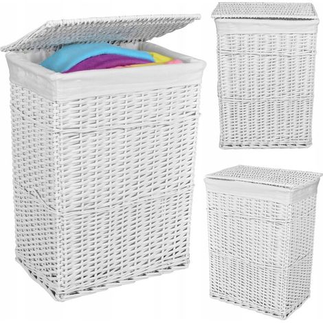 CESTINO IN VIMINI PER BUCATO, BIANCHERIA INTIMA, GIOCATTOLI, BIANCO CON COPERCHIO, CASSETTO BIANCO XL