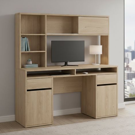 Dmora - Escritorio Agnella, Escritorio multiusos, Mesa de oficina para PC, El plan de trabajo, 149x48 h156 cm, Roble (1/5)