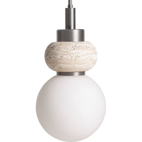 Suspension contemporaine en marbre et verre - blanc opale beige marbré et argent mat (1/3)