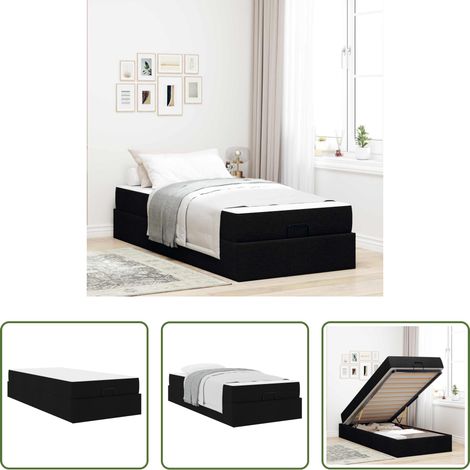 vidaXL Lit avec tiroirs - Cadre de lit avec matelas avec matelas 2 pcs Noir tissu (1/5)