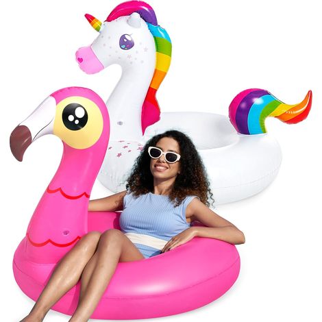 Paquet de 2 Matelas gonflables Licorne et Flamant Rose avec Paillettes, Flotteur de Piscine, Matelas Gonflable Animal Flottant, Jouet de Plage, Gonflable de Piscine pour Enfants (102 x 99 cm) (1/5)