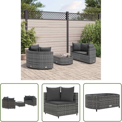 The Living Store 5-tlg. Garten-Sofagarnitur mit Kissen Grau Poly Rattan - Gartenmöbel - Lounge Set - Esszimmergarnitur - Rattan Möbel - Gartenlounge