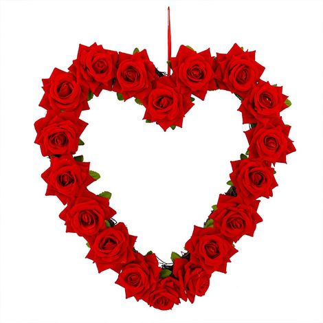 Künstlicher herzförmiger Rosenkranz aus roten Rosen, Heimdekoration für Hochzeiten und Familien (1/2)