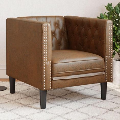 Chesterfield Sessel 1-Sitzer Kunstleder Braun mit Knopfheftung und stabilen Stützbeinen (1/5)
