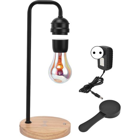Ampoule LED flottante lévitation magnétique lampe de bureau avec socle bois tige noire prise UE 100-240V (1/5)
