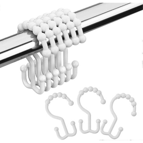 Crochets de rideau de douche en plastique, anneaux de crochets de rideau de douche, crochets doubles pour rideau de douche, crochets pour rideau de douche, crochets de rideau de douche blancs (1/5)