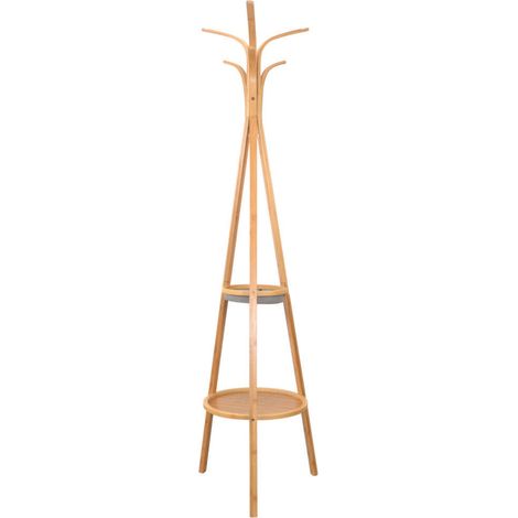 Perchero de bambú con 6 ganchos y estantes de almacenamiento Ø39cm H170 cm 050000789