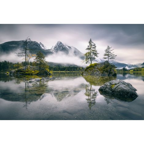 papier peint panoramique montagnes gris, vert et blanc - Sanders & Sanders (1/5)