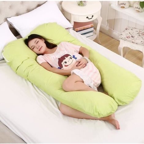 Oreiller Multifonctionnel de Grossesse Coussin de Maternite Confortable de U-forme pour Les Femmes Enceintes 13070cm Vert (1/4)
