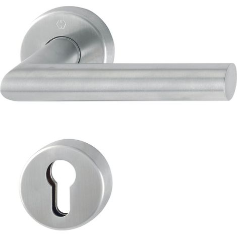 Poignée de porte sur rosace en acier inoxydable mat 40 à 45 mm