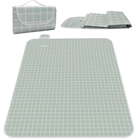 Couverture de Pique-Nique,150 x 200 cm, Imperméable Pliable en Tissu Oxford avec Poignée de Transport, Légère et Portable pour Plage, Parc, Camping et Randonnée (Bleu Vert) (1/5)