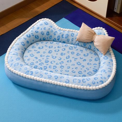 Hundekatzen-Teppich XL 69x54 cm - Boden-Kissen für Winter und Sofa, schmutzabweisend, weich und bequem für Haustiere unter 12,5 kg, Farbe Meersalzblau-lsw