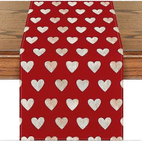 Chemin de table rouge en forme de cœur pour la Saint-Valentin, décoration de table de cuisine saisonnière pour un anniversaire, convient aux réunions de famille en intérieur, 13 x 72 pouces. (1/5)