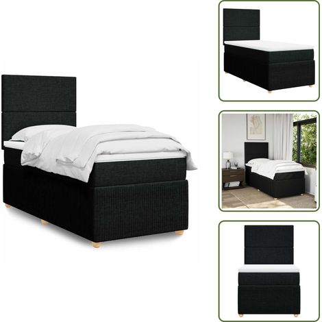 vidaXL Sommier à lattes de lit avec matelas Noir 100x200 cm Tissu