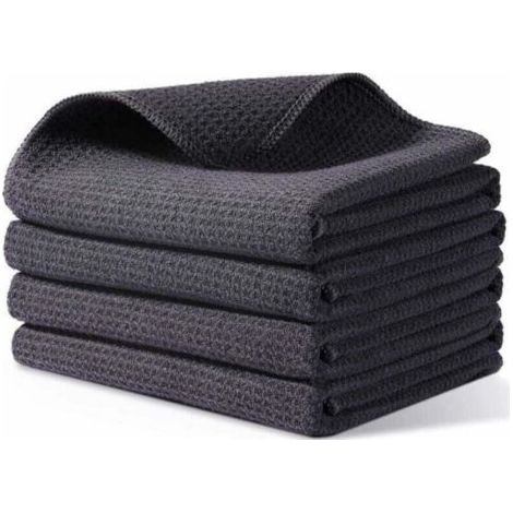 QORVA-Torchons de Cuisine, 73 x 34cm Serviettes Microfibre Très Épais Super Absorbants, Torchon Vaisselle pour Nettoyage de Maison, Conception de Tissage d'ananas, Lot de 4, Gris