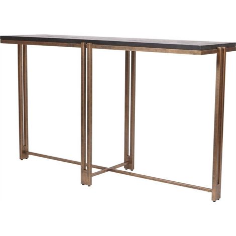 Dalston Sandblasted Wood and Champagne Frame Console Table - Iron/Wood - L36.5 x W131 x H75.5 cm - Black/Gold