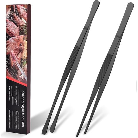 Pince de Cuisine en Acier Inoxydable, 2 Pièces Pincettes de Cuisine, Pinces à Barbecue Ustensiles de Cuisine, Pour La Cuisine, Pâtisserie, Barbecue, Fruits de Mer, 30cm, Noir (1/5)