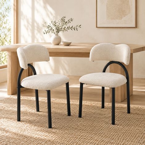 2er-Set Esszimmerstühle aus beigem Stoff, schwarzes Metallgestell, Höhe 81,5 cm OKMYHOME (1/5)