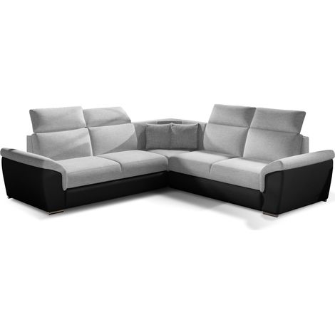 Canapé d'angle réversible et convertible bi-matières Neo - Pieds acier chromé-Noir/Gris clair (1/5)