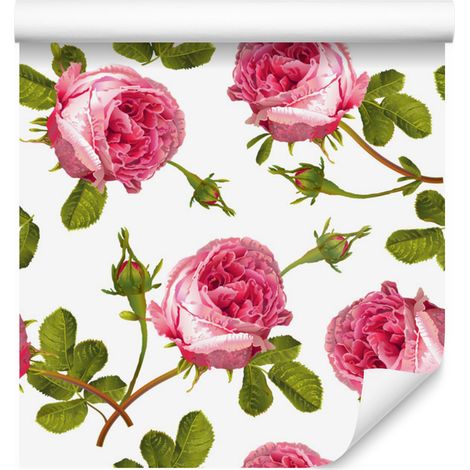 Carta da parati con rose e foglie per soggiorno e camera da letto, 50x1000 cm (1/5)