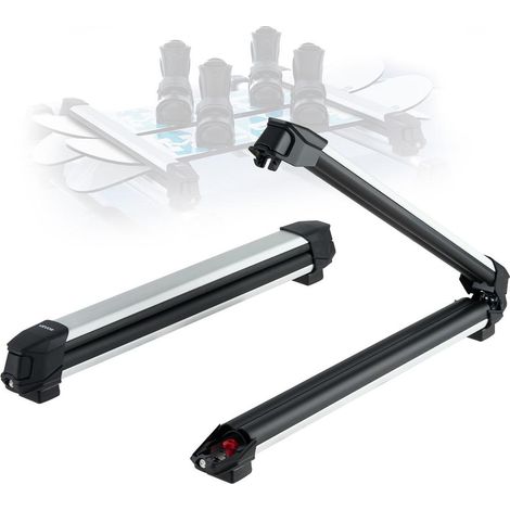 Transport ski et snowboard sur toit: support universel en alu avec verrou, compatible avec la plupart des barres à fentes