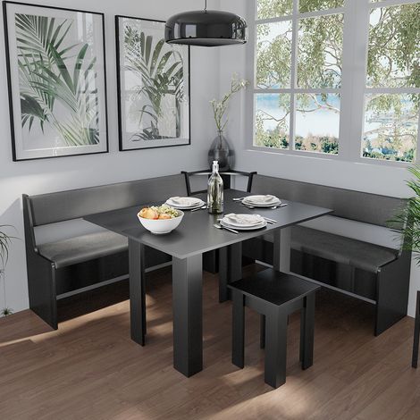 Combinazione di panche e tavolo ad angolo Roman, Nero, 180 x 41.5 cm con tavolo, Vicco
