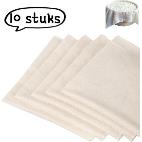 Lot de 10 lingettes vapeur en coton – Tapis vapeur en gaze de riz avec sac filet antiadhésif – Lingettes filtrantes 50 × 50 cm – Blanc (1/5)