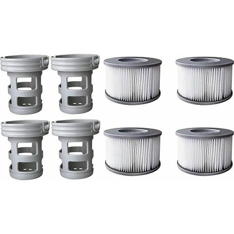4 filtres + 4 bases Cartouches filtrantes pour piscines gonflables MSPA - Adaptateur de base vissable pour cartouche filtrante MSPA - Kit de mise à niveau - Filtre pour sous-marins et spa chauds (1/4)