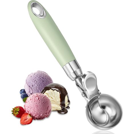 Cuillère à glace avec éjecteur en acier inoxydable manche ergonomique pour riz et melon outil pour boules de cookie (1/5)