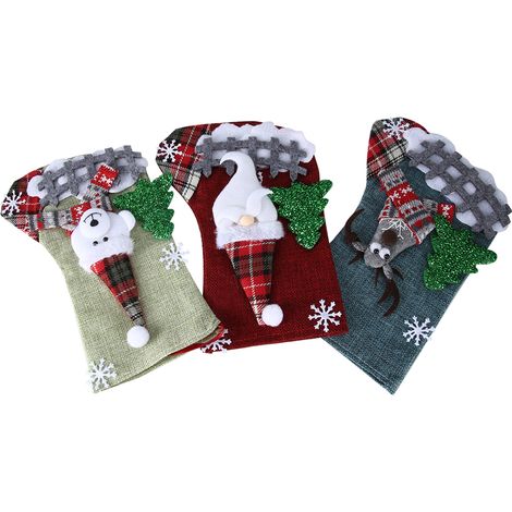 Ensemble de 3 chaussettes de Noël avec sac cadeau et pendentif à suspendre pour décorer le sapin. (1/5)