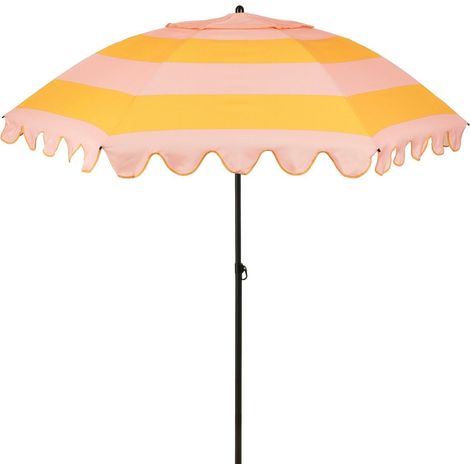 Parasol de Jardin et Plage Inclinable Rayé Jaune et Rose avec Volants H238 x Ø195 cm - PANGIVO (1/5)