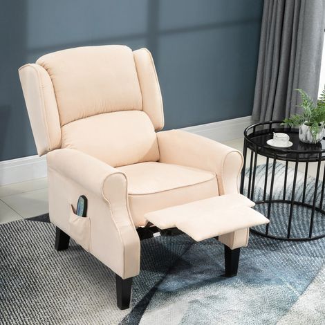 Sillón de Masaje Reclinable con Mando a Distancia 2 Zonas de Masaje y Tapizado en Tejido de Ante 78x83x101 cm Crema (1/5)