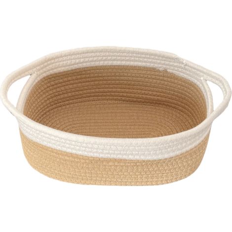 Cesta apilable de cuerda de algodón trenzada, blanca/amarilla, para baño, cocina o habitación infantil.