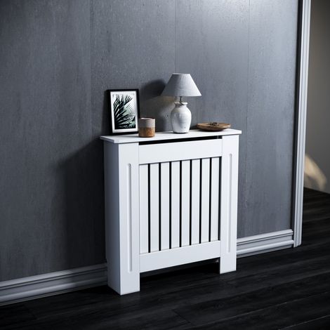 SONNI Cubre Radiadores Blanco Pequeño 78x19x81.5 cm con Lamas Verticales,Cubreradiadores Modernos (1/5)