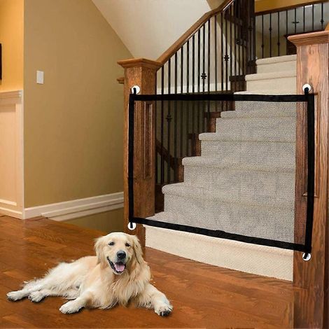 Barrière de sécurité pour chien (110 x 72 cm), barrière de sécurité réglable Magic Gate, barrière pour animaux, barrière rétractable pour escaliers et cuisine, portable et pliable, facile à installer. (1/5)