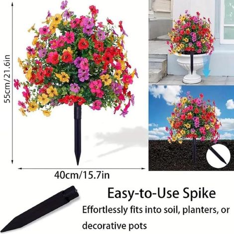 Irovami – Fleurs de pétunia artificielles de 56 cm avec tuteurs – Lot de plantes artificielles résistantes aux UV – Pour décoration extérieure de jardin, terrasse ou cour – Sans entretien – Violet/Ros (1/4)