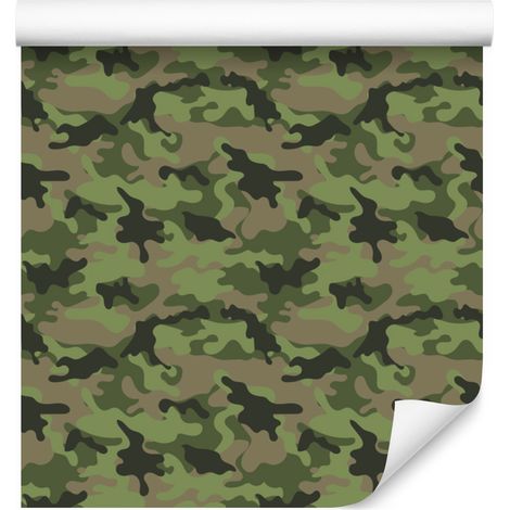 Carta da parati mimetica militare verde oliva e marrone per soggiorno e camera da letto 50x1000 cm (1/5)
