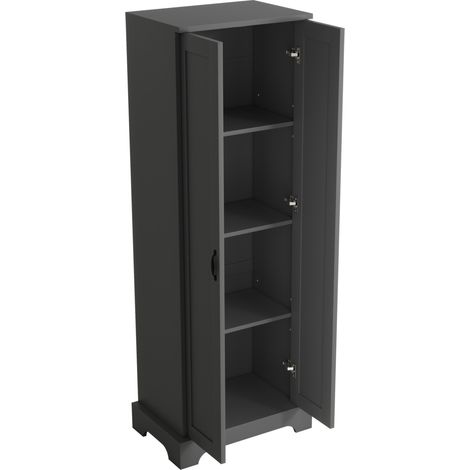 Mobile alto bagno nero 56 x 40 x 170 cm in MDF con 2 ante e chiusura rallentata (1/5)