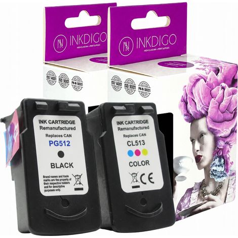 Tinta Inkdigo PG512 CL513 compatible con Canon Pixma IP2700 MP230 MX320 con certificación TÜV. (1/5)