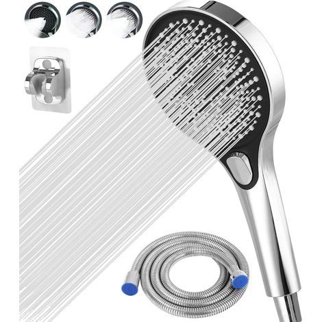 Douche haute pression, grand pommeau (130 mm de diamètre), douchette à main avec 3 jets, flexible de 1,5 m (1/5)