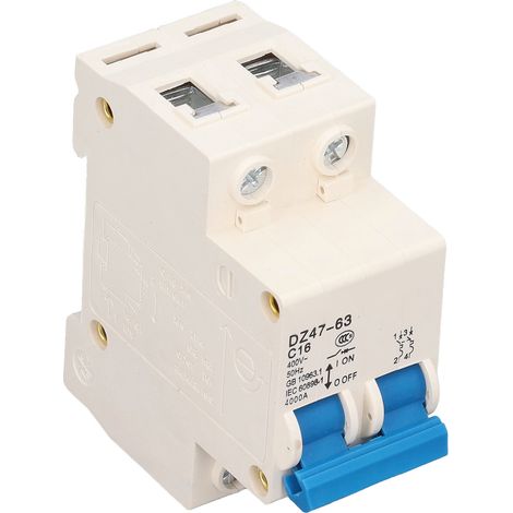 Disjoncteur miniature 16A 220V bipolaire, interrupteur d'air domestique 2P, protection circuit électrique, livré avec emballage bulle (2 pôles, 16 ampères) (1/5)